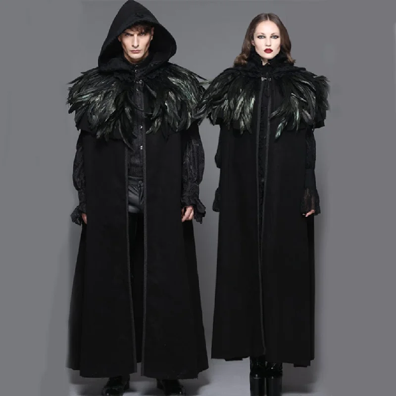 Men's/Women's Goth Hooded Long Cloak With Feathered Collar