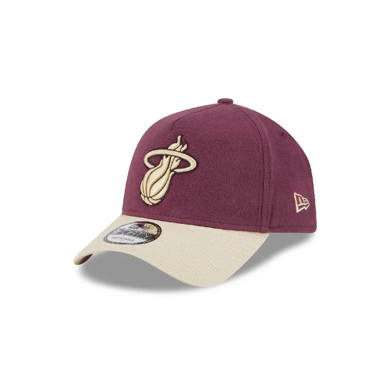 Miami Heat Moleskin Crown Maroon 9FORTY A-Frame Snapback Hat