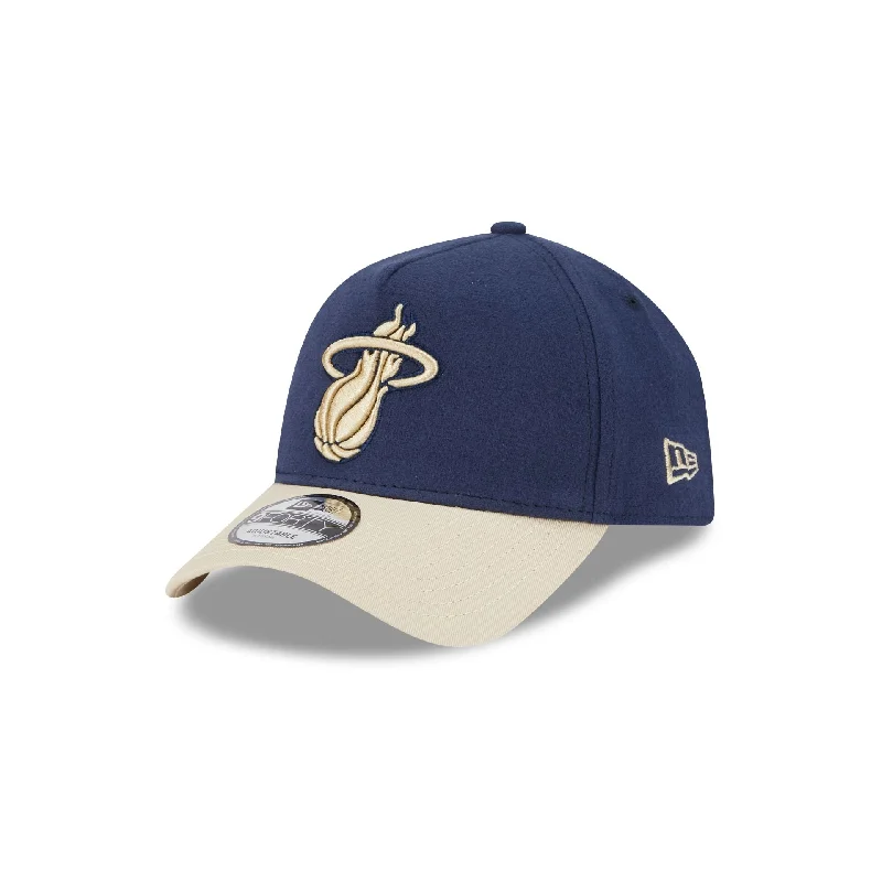 Miami Heat Moleskin Crown Navy 9FORTY A-Frame Snapback Hat